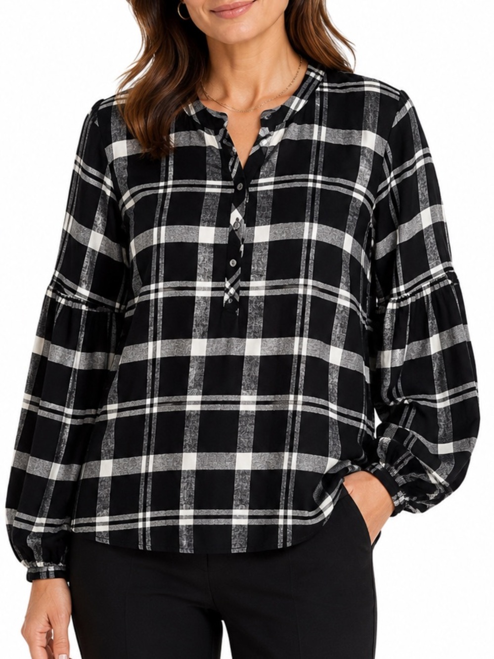 Talbots Puff Sleeve Blouse Plaid Light Flannel Popover Preppy Cozy Comfy Size 2X